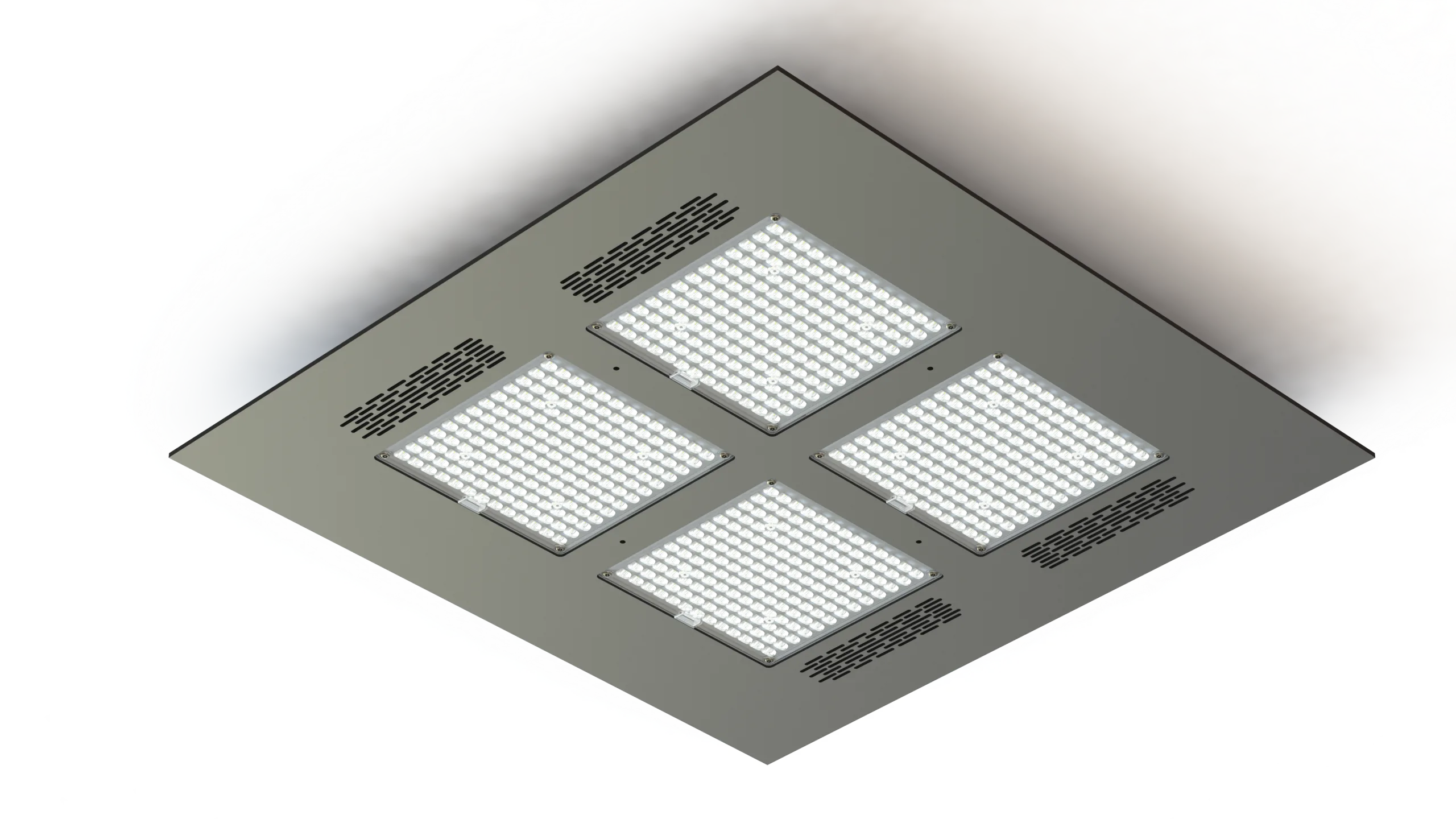 Vier IndoorLux Leuchtmodule in einem Deckenmodul