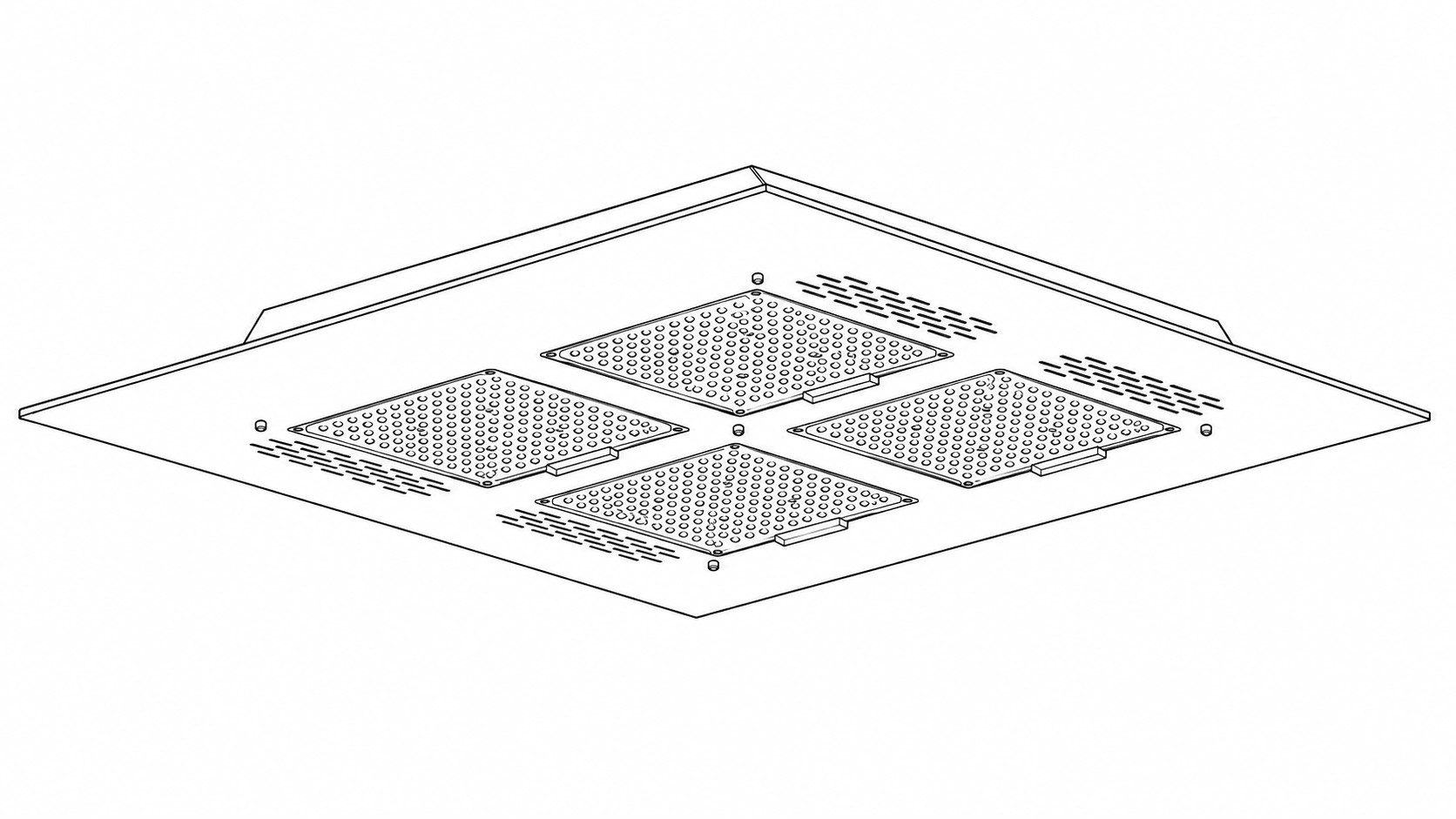 Die IndoorLux® Leuchte von unten, mit ihren vier LED-Feldern
